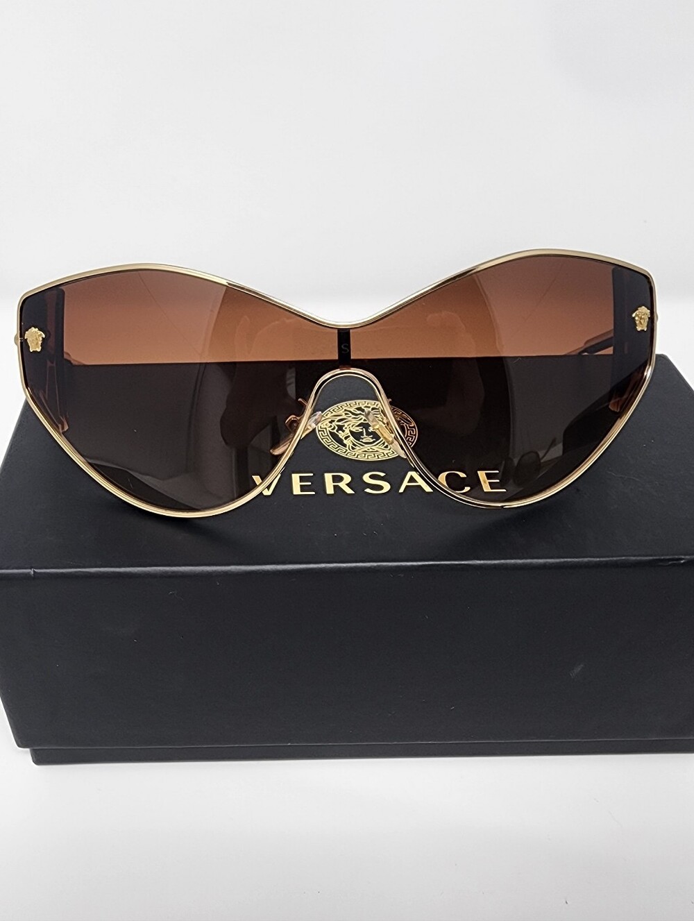 Versace Gold Frame Brown Gradient Shield Sunglasses